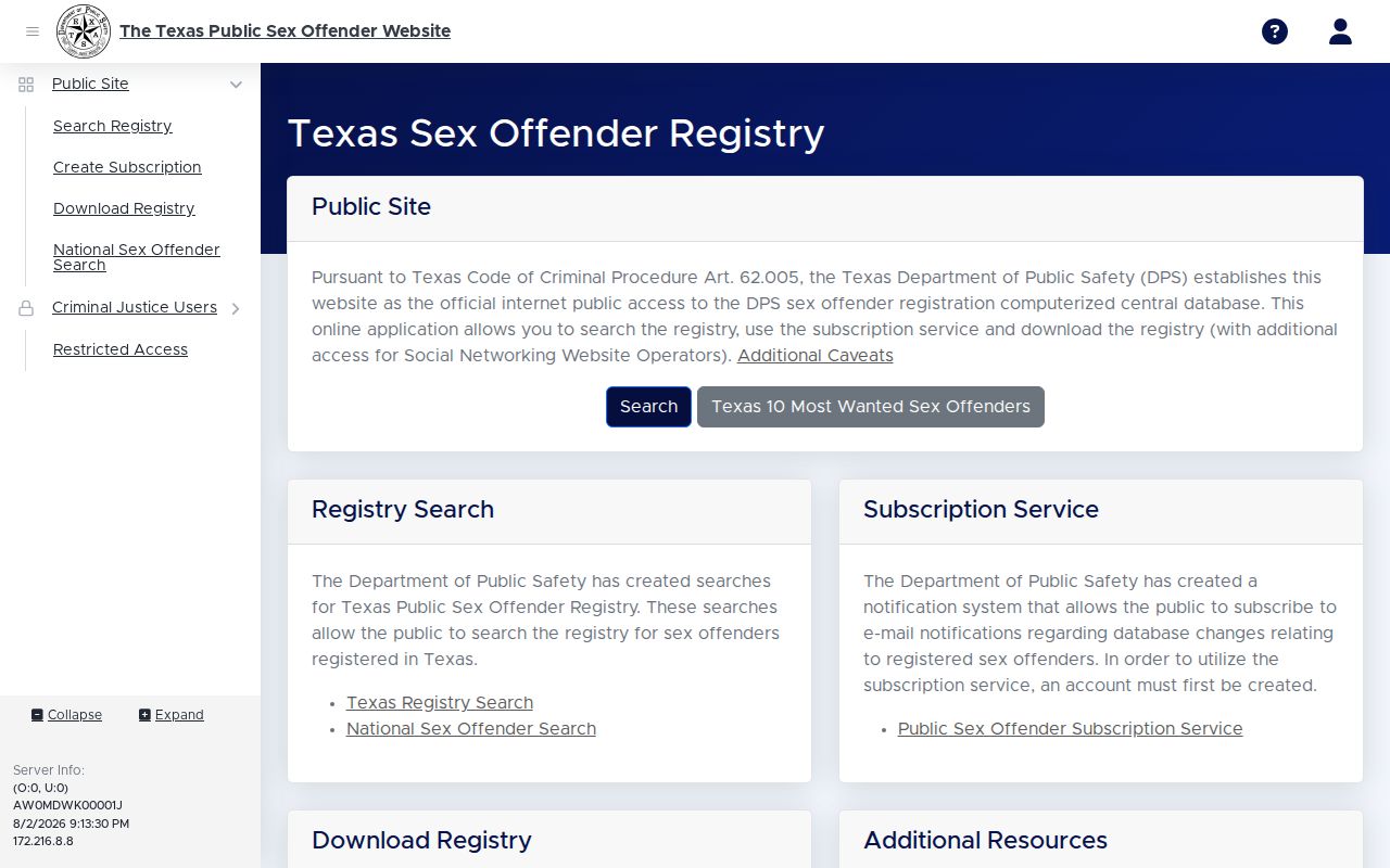 Texas DPS public sex offender registry search with photograph route