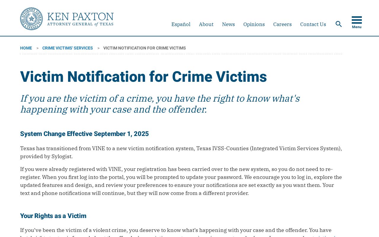Texas Attorney General page documenting the 2025 VINE to IVSS transition